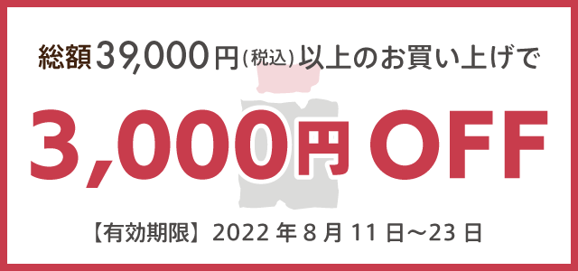 総額39,000円税込以上のお買い上げで3,000円OFF