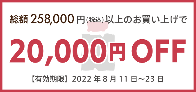 総額258,000円税込以上のお買い上げで20,000円OFF