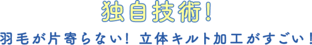 独自技術！羽毛が片寄らない立体キルト加工がすごい！