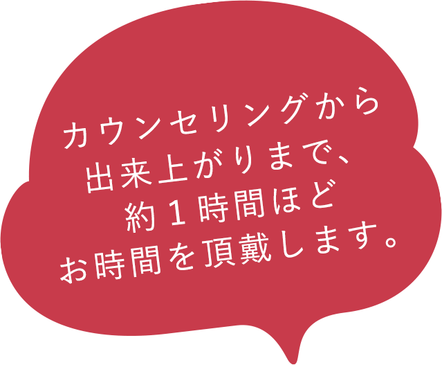 カウンセリングから出来上がりまで、約１時間ほどお時間を頂戴します。